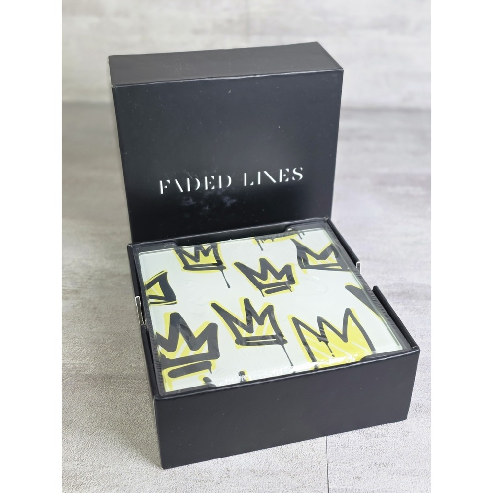 Faded Lines GRAFFITI Glass Coaster Bar Set Each Different Designs New Sealed